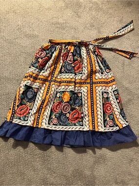 Vintage Floral Panel A-Line Skirt in Mustard and Navy